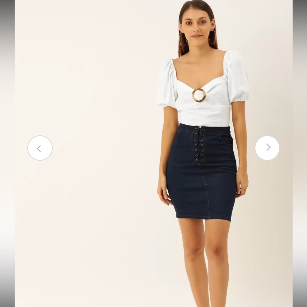 FOREVER 21 Women White Solid Puff Sleeved Top with Gathers